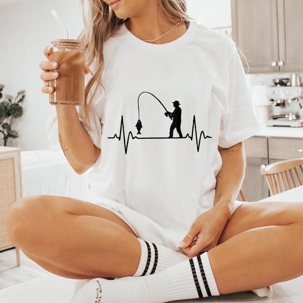 Fishing Heartbeat PNG, Fisherman Silhouette Digital Download - 300 DPI