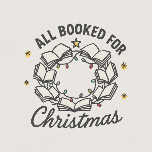 All Booked For Christmas PNG, Book Lover Christmas Wreath Digital