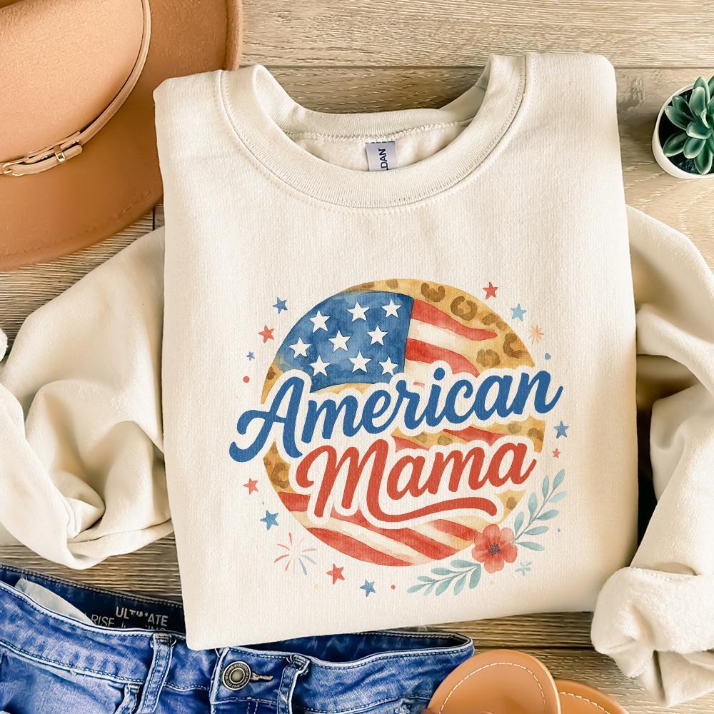 4th of July PNG, Retro American Mama Sublimation Design - 300 DPI Design