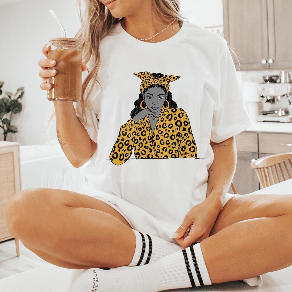 Stylish Woman with Yellow Leopard Print PNG, Trendy Girl Illustration -