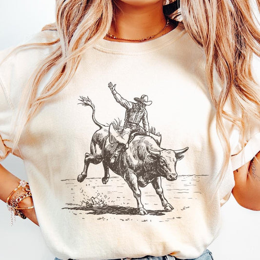 Western Rodeo PNG, Cowboy Bull Rider - 300 DPI Design for T-Shirt