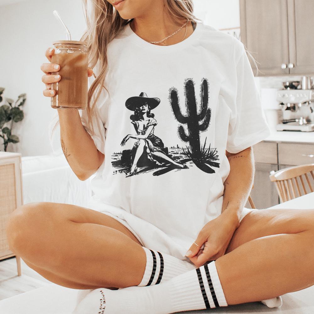 Retro Cowgirl Cactus png, Western PNG - 300 DPI Design for T-Shirt