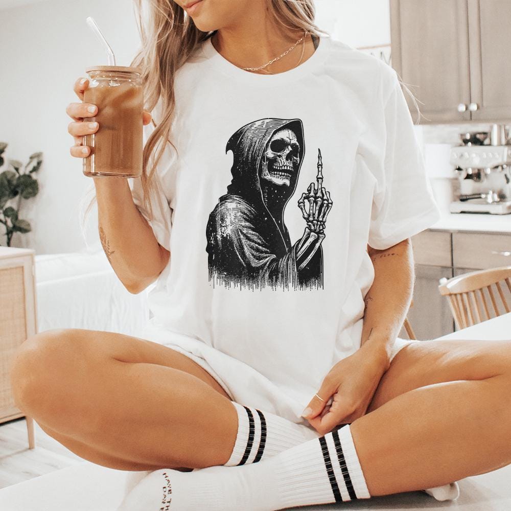 Grim Reaper Skull PNG, Middle Finger Skeleton png - 300 DPI Design for