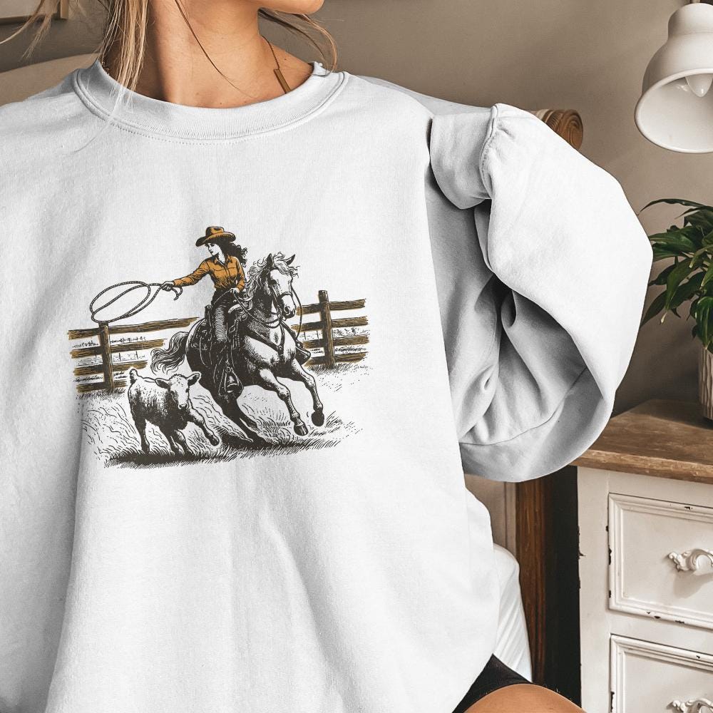 Retro Cowgirl Lasso PNG, Western Rodeo Art - 300 DPI Design for T-Shirt