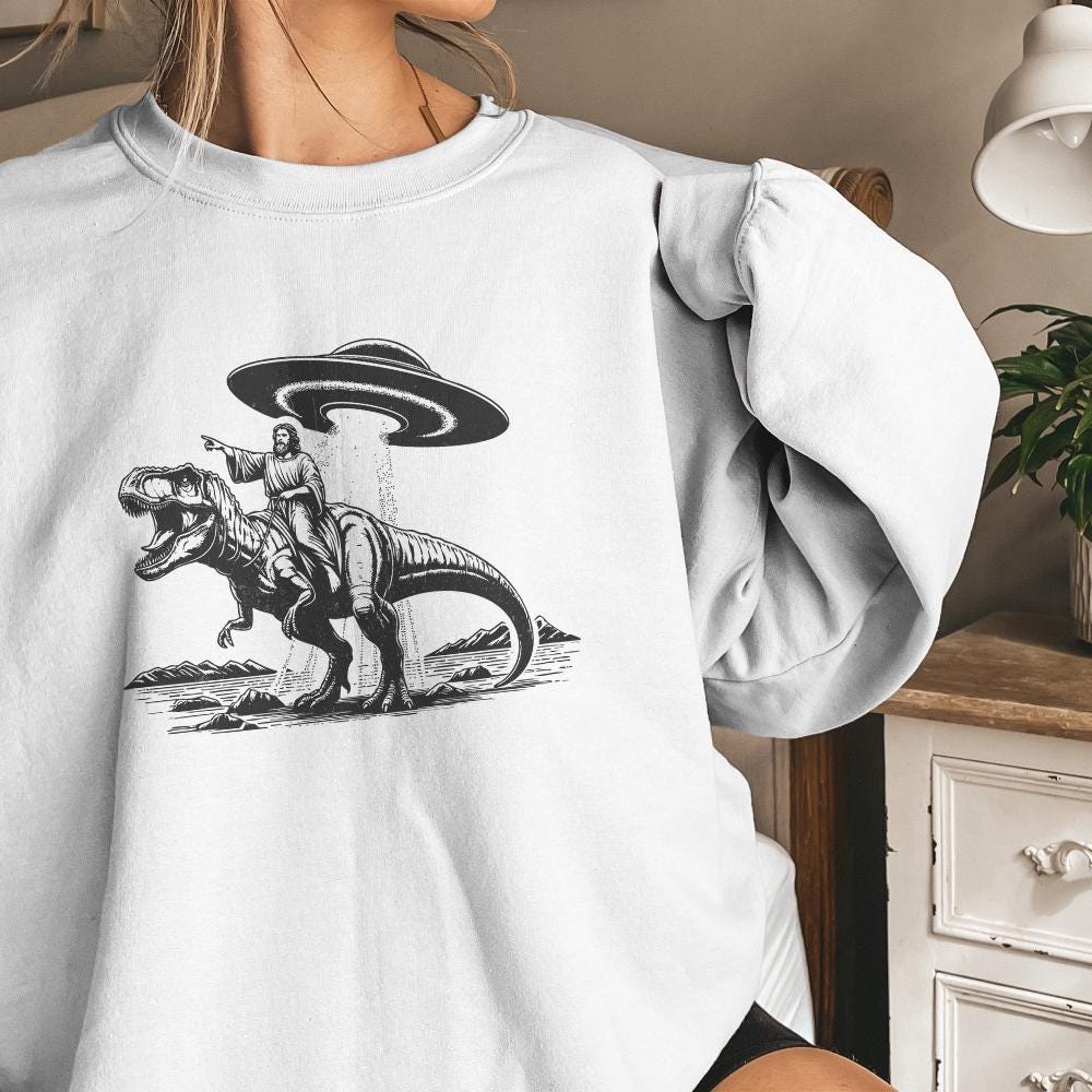 Jesus Dinosaur PNG, Religious Humor - 300 DPI Design for T-Shirt