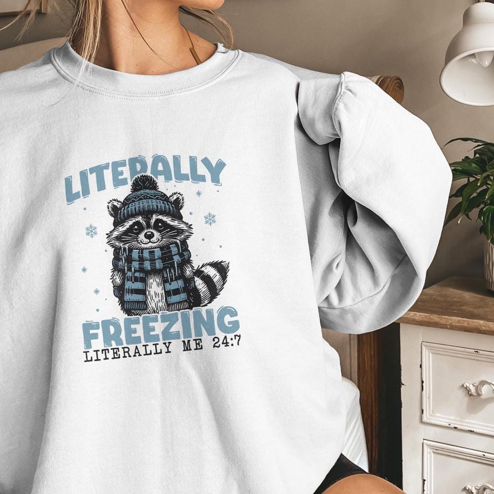 Literally Freezing PNG, Raccoon Winter PNG - 300 DPI Design for T-Shirt