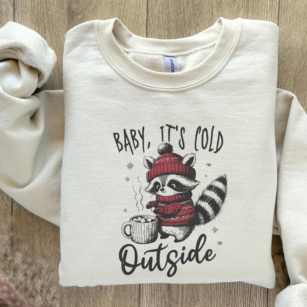 Baby It's Cold Outside PNG, Christmas Raccoon png - 300 DPI Design for