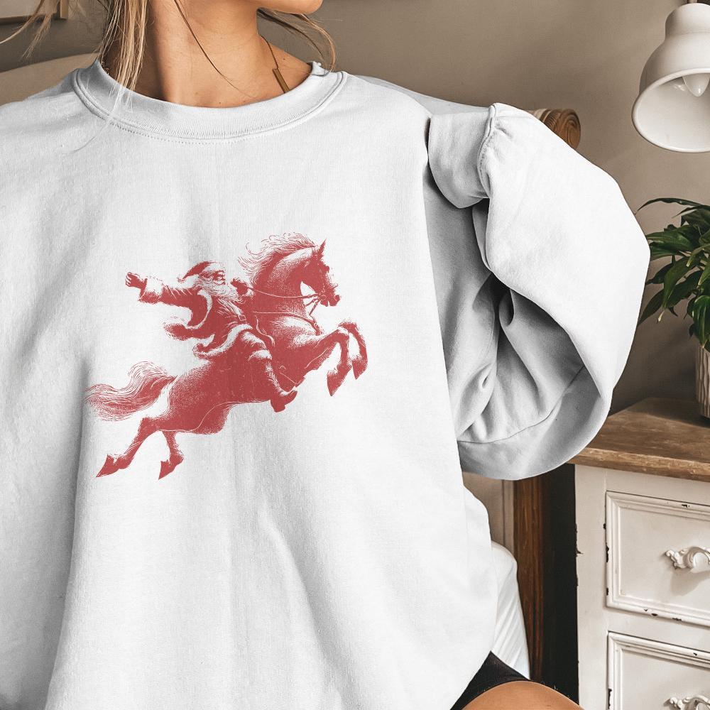 Santa Riding Horse PNG Digital Download, Western Christmas Design - 300