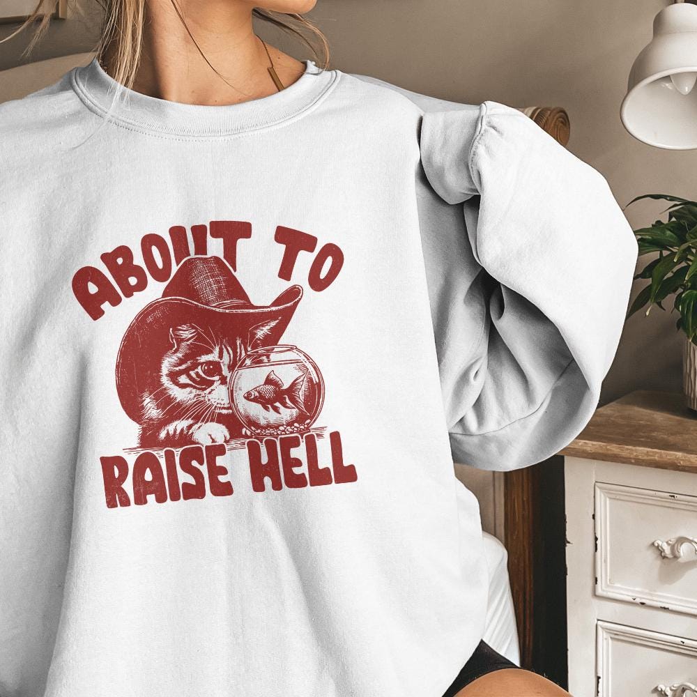 About to Raise Hell Cat PNG, Raisin' Hell Western Humour - 300 DPI Design