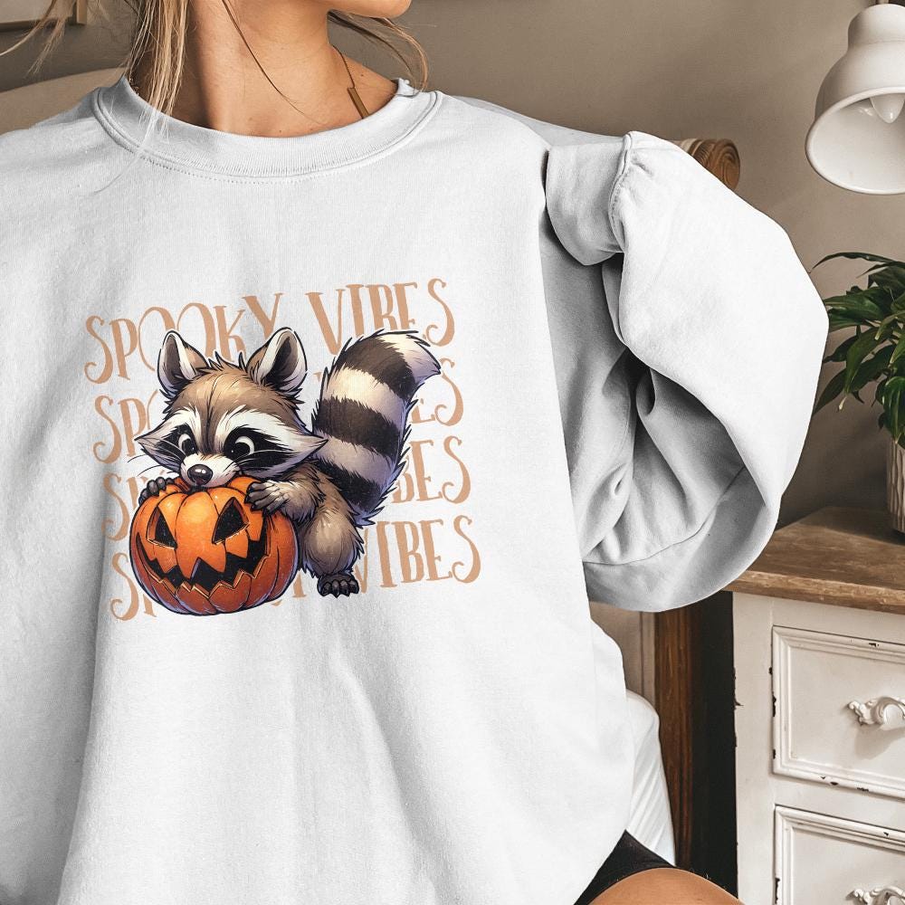 Raccoon Spooky Vibes PNG, Halloween png - 300 DPI Design for T-Shirt
