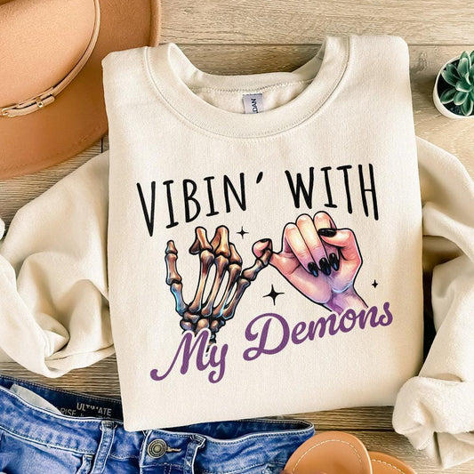 Vibin With My Demons Png, Retro Halloween Png - 300 DPI Design for T-Shirt