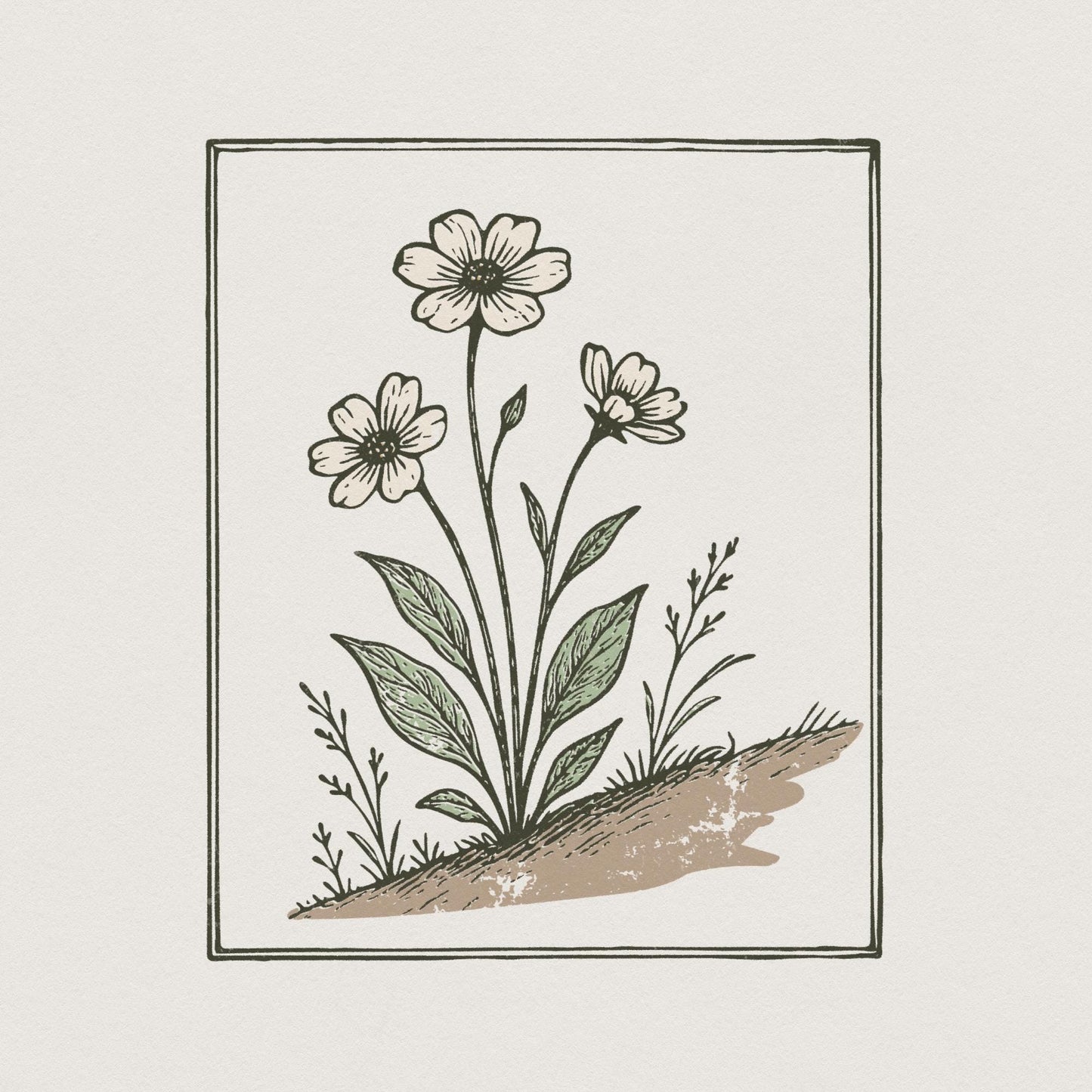 Wildflower Line Art PNG, Botanical Floral Print PNG - 300 DPI Design for