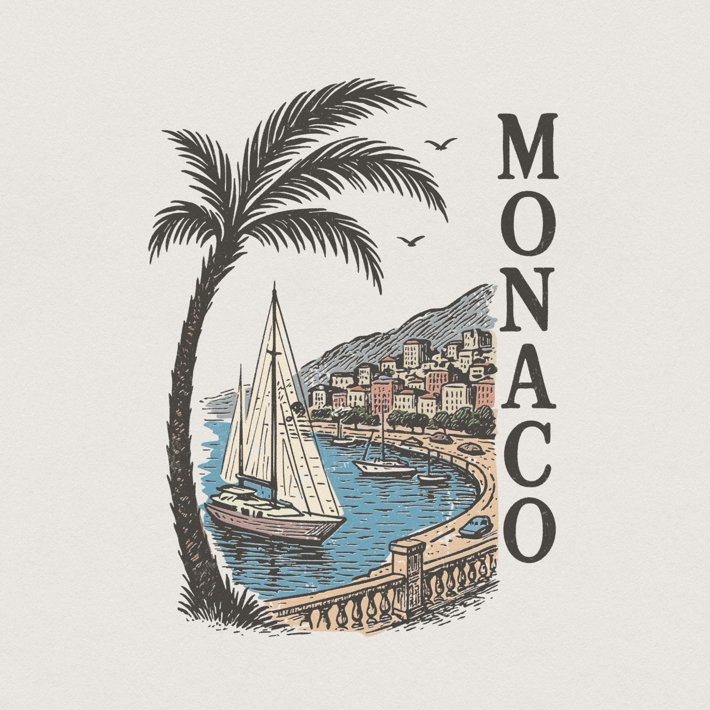 Monaco PNG, French Riviera Coastline - 300 DPI Design for T-Shirt