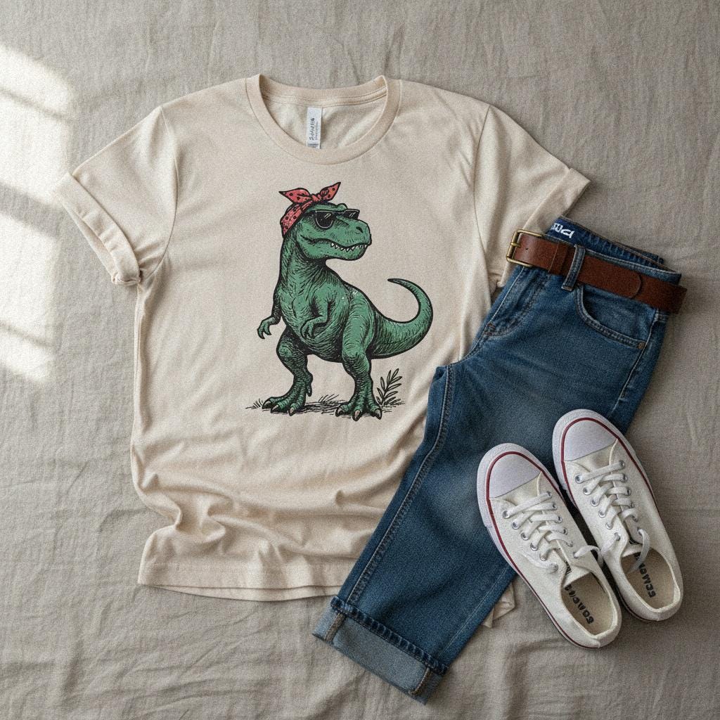 Retro T-Rex PNG, Bandana Dinosaur - 300 DPI Design for T-Shirt