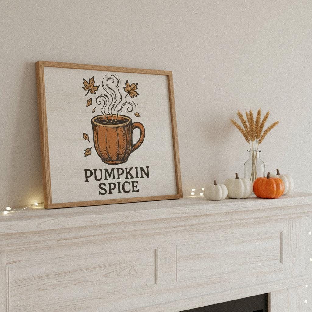 Pumpkin Spice PNG, Autumn Coffee Mug Clipart - 300 DPI Design for T-Shirt