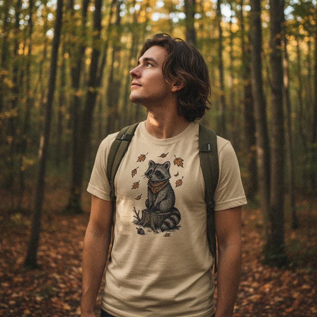 Autumn Raccoon PNG, Woodland Animal Digital Download - 300 DPI Design for