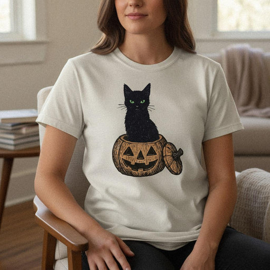 Black Cat In Pumpkin PNG, Halloween Cat Clipart PNG - 300 DPI Design for