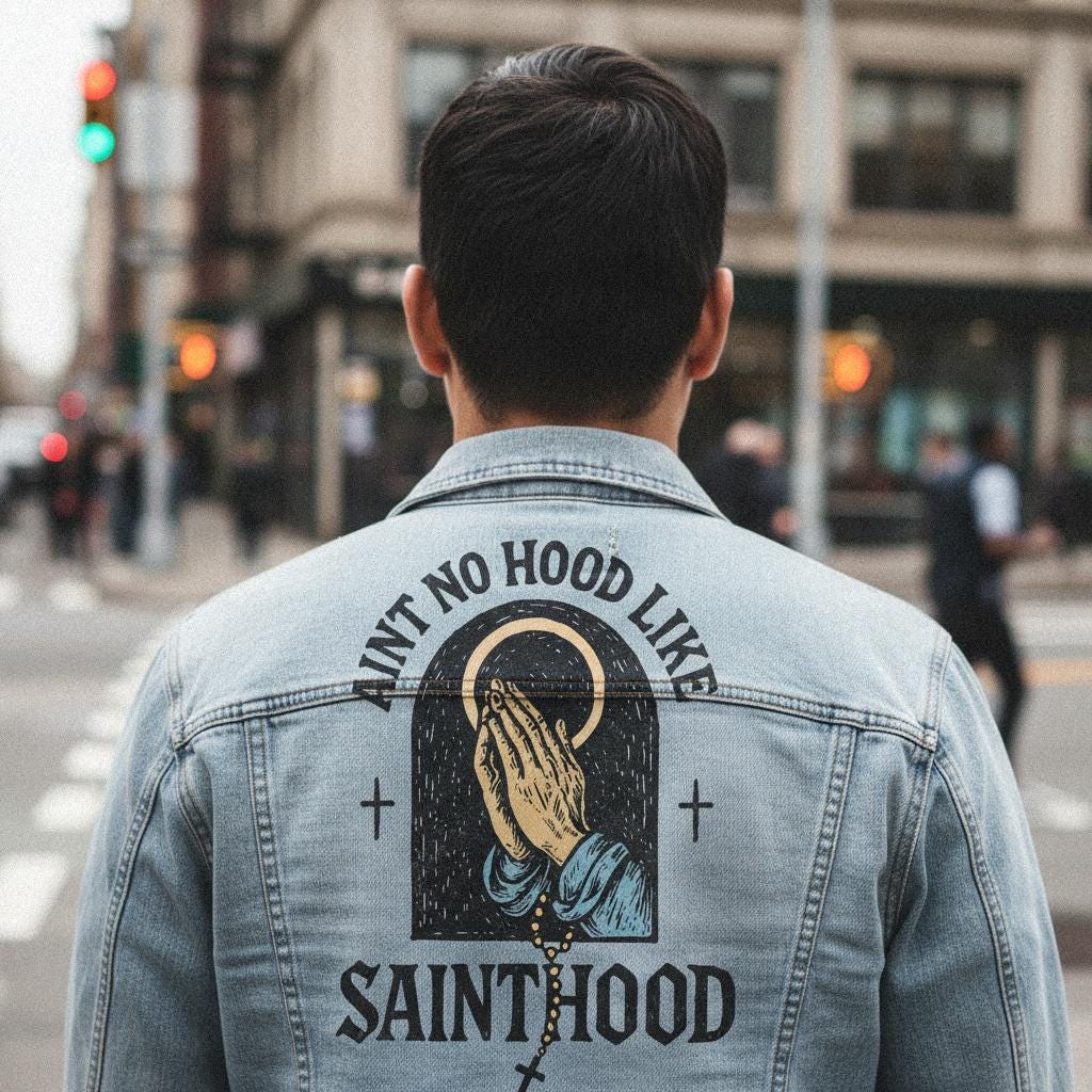 Ain't No Hood Like Sainthood PNG, Praying Hands Art Print - 300 DPI