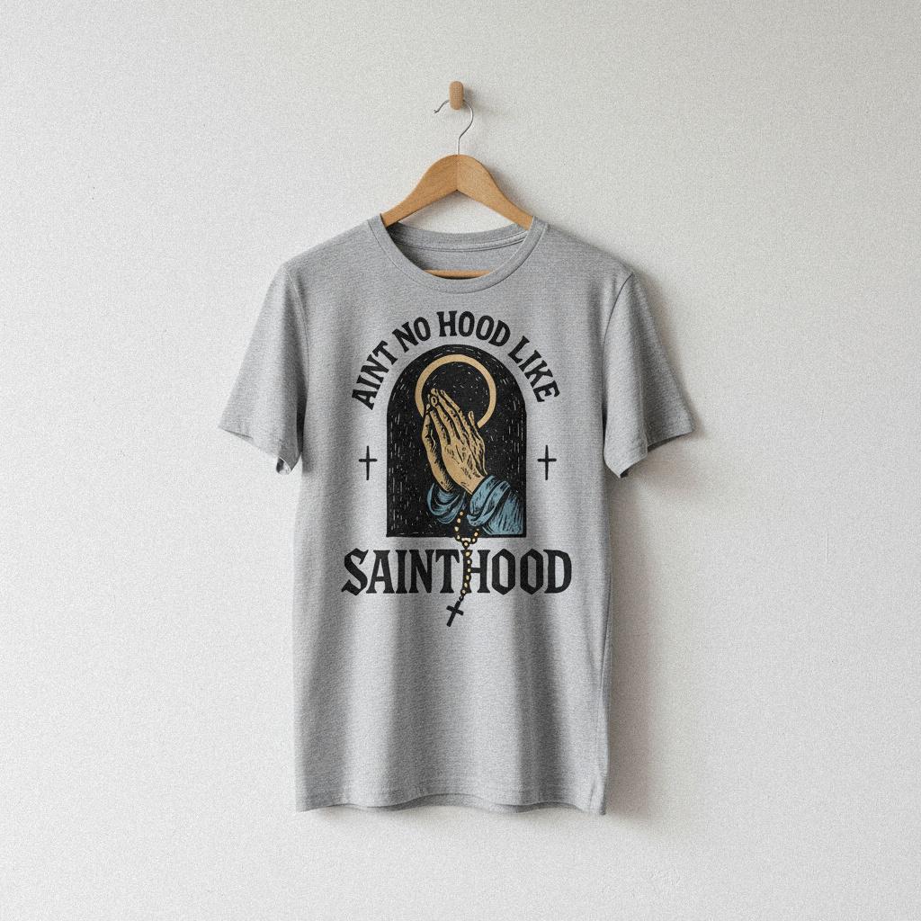 Ain't No Hood Like Sainthood PNG, Praying Hands Art Print - 300 DPI