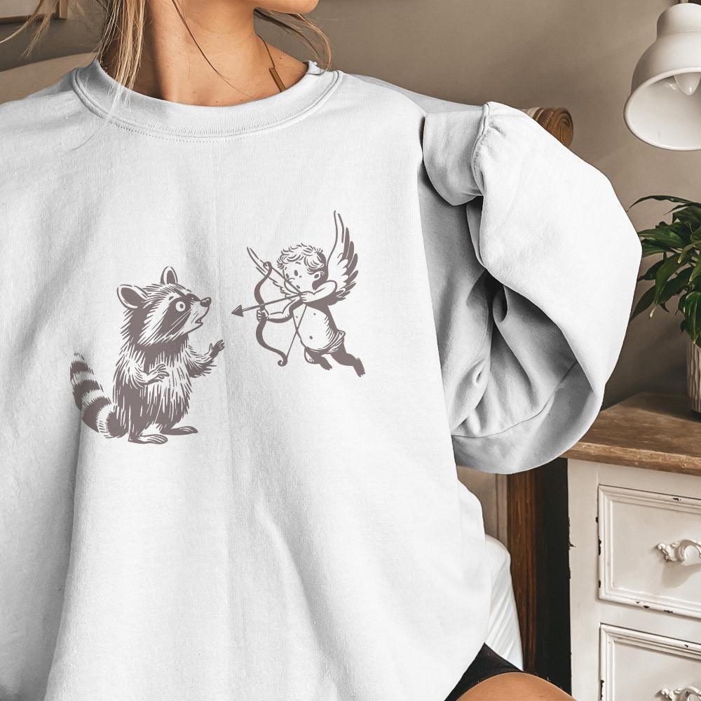 Whimsical Raccoon and Cupid Illustration, Playful Angelic Mischief - 300