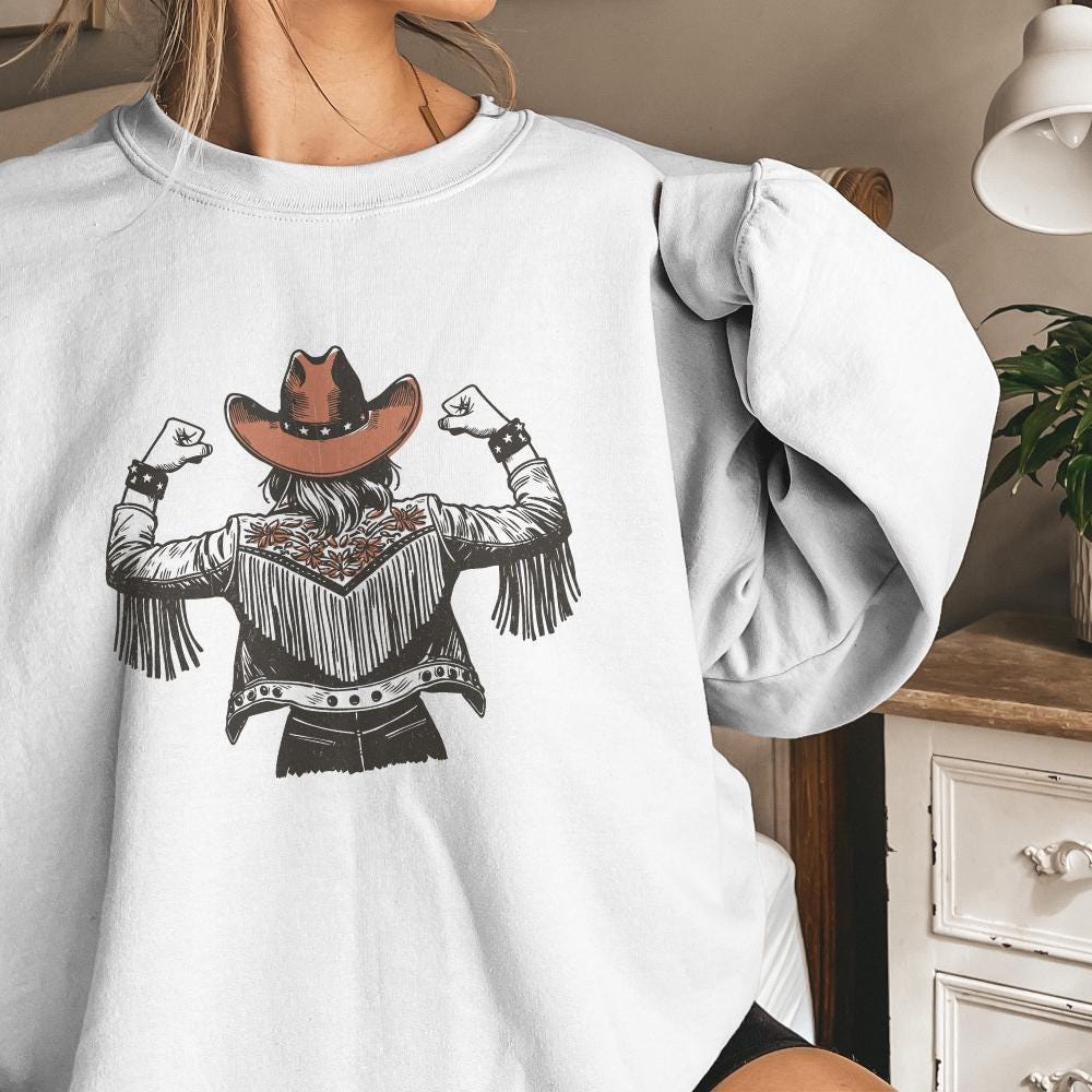 Empowered Cowgirl PNG, Fringe Jacket Art - 300 DPI Design for T-Shirt