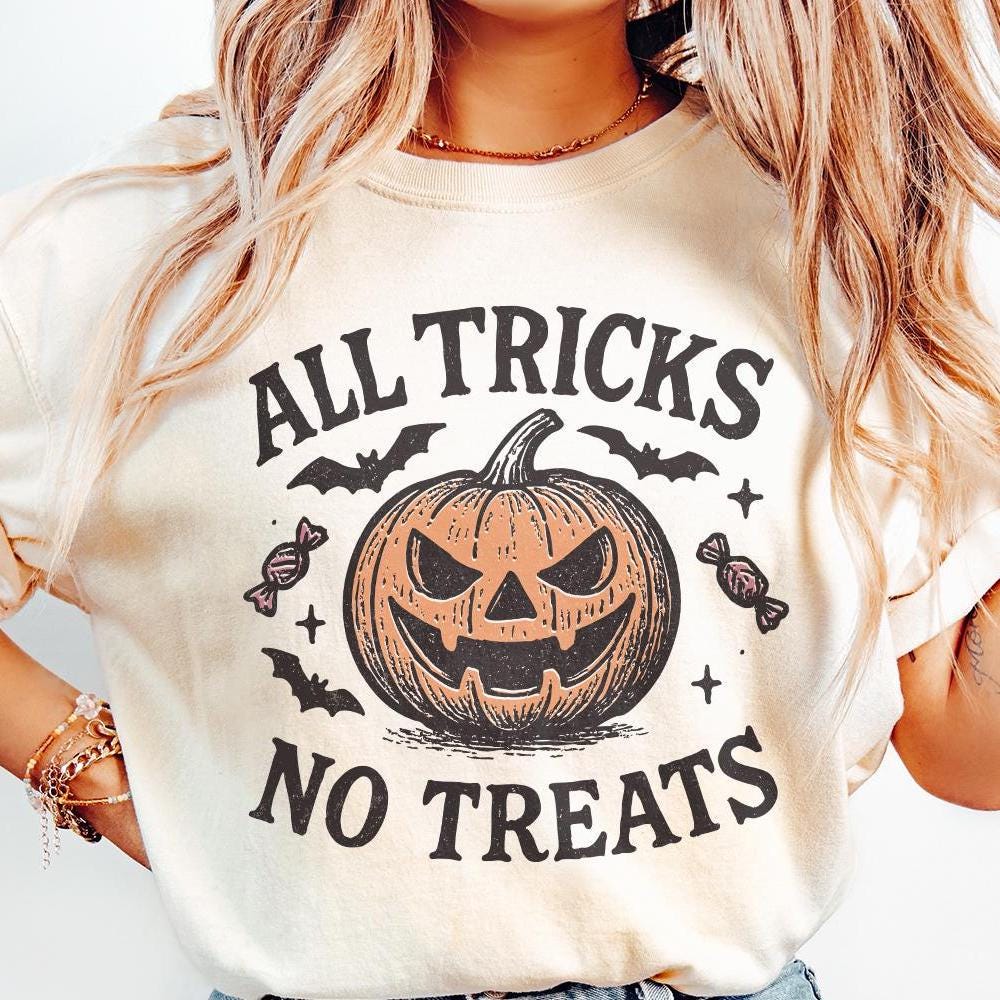 All Tricks No Treats PNG, Halloween Pumpkin Art - 300 DPI Design for