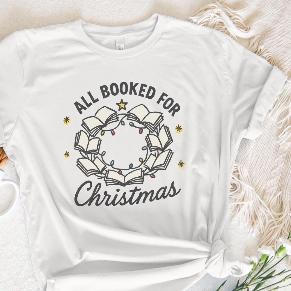 All Booked For Christmas PNG, Book Lover Christmas Wreath Digital