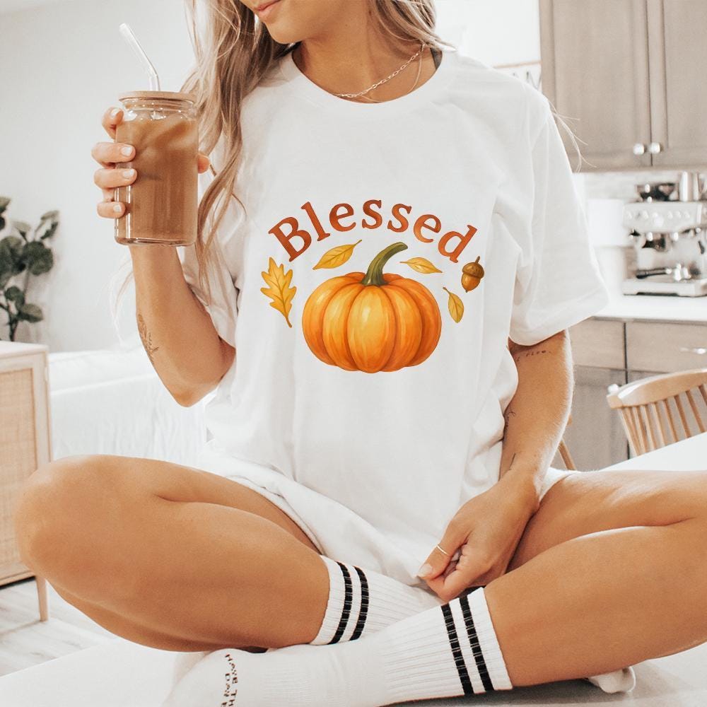 Blessed Pumpkin Fall Vibes PNG, Thanksgiving Turkey - 300 DPI Design for