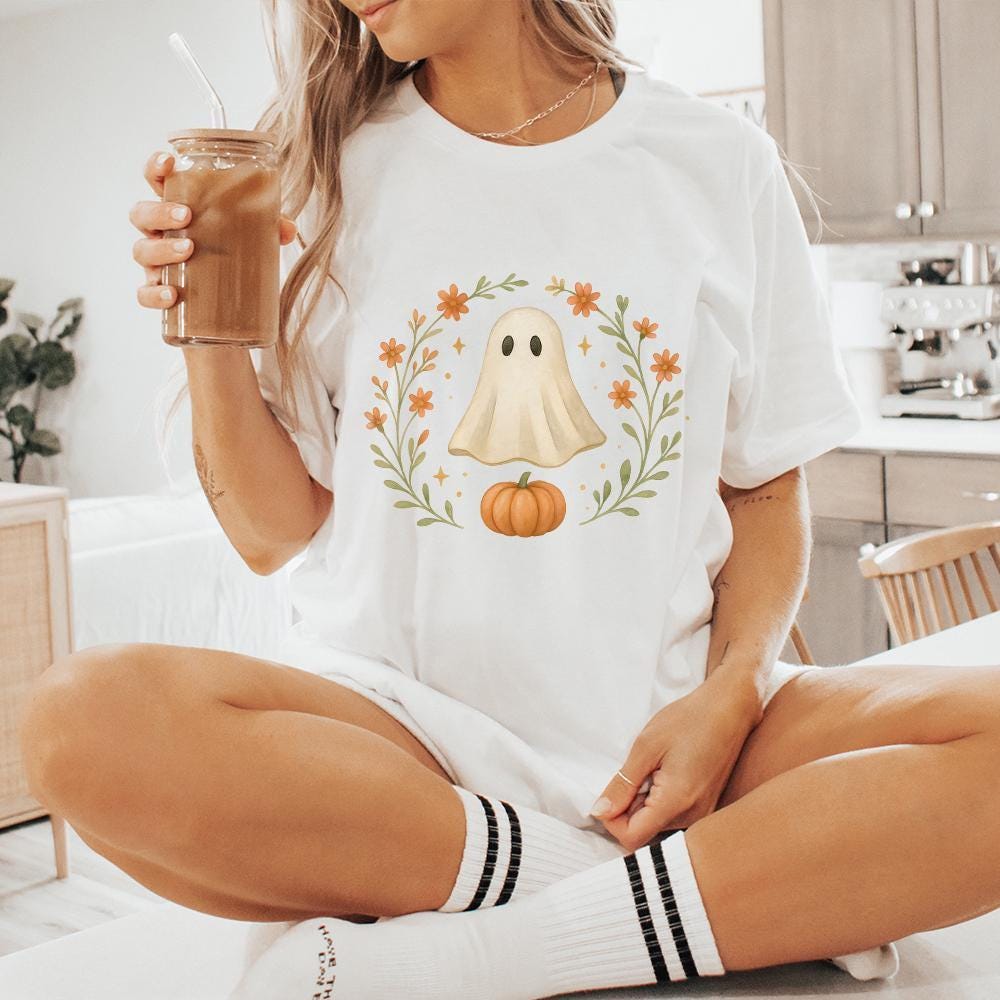 Cute Ghost Pumpkin PNG, Fall Halloween Ghost Clipart PNG - 300 DPI Design