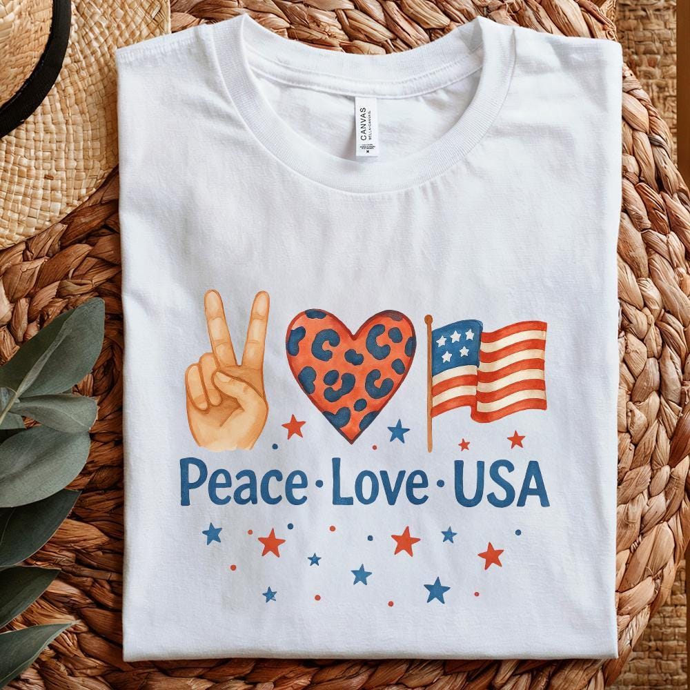 4th of July PNG, Peace Love USA - 300 DPI Design for T-Shirt