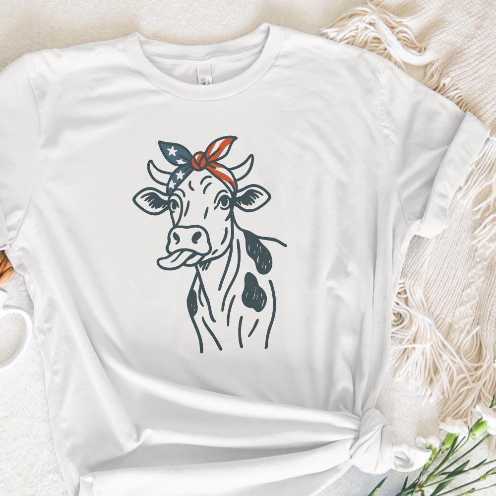 4th of July Highland Cow PNG, Patriotic Shirt Design - 300 DPI Design for