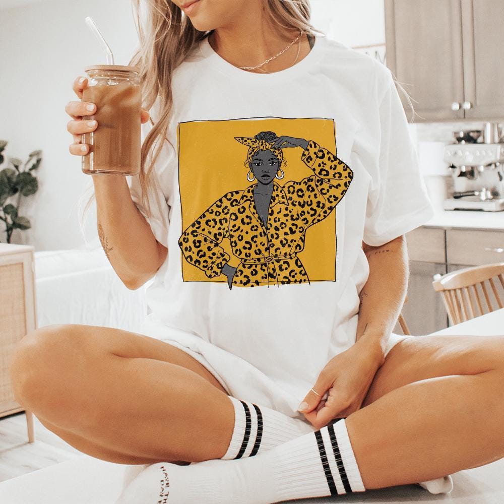 Bold Leopard Print Fashion Woman PNG, Empowered Afro Woman Illustration -