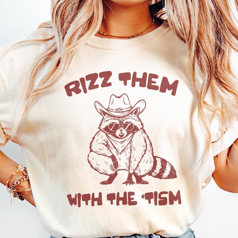 Autism Awareness Rizz 'Em With 'Tism PNG, Funny Raccoon Meme Digital File