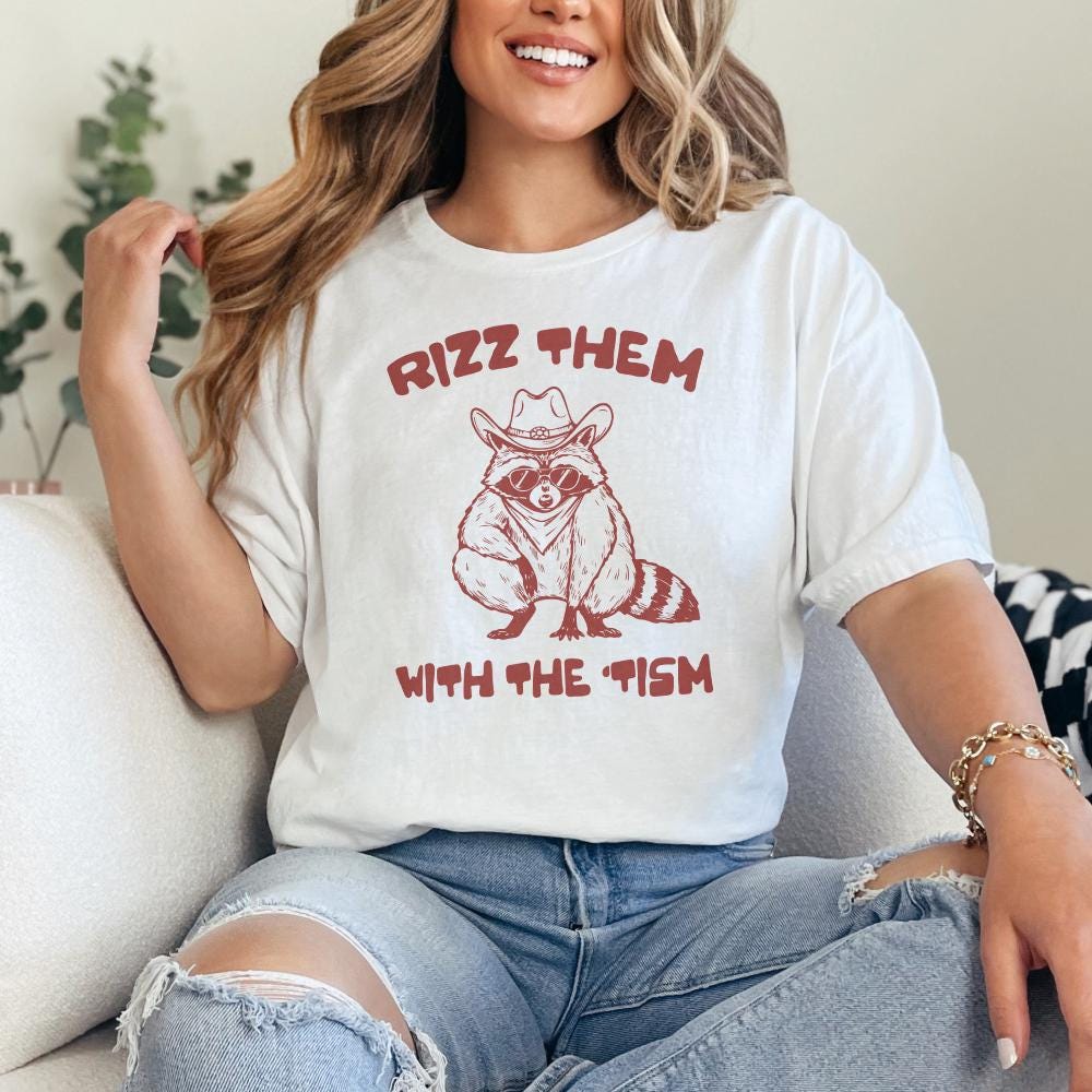 Autism Awareness Rizz 'Em With 'Tism PNG, Funny Raccoon Meme Digital File