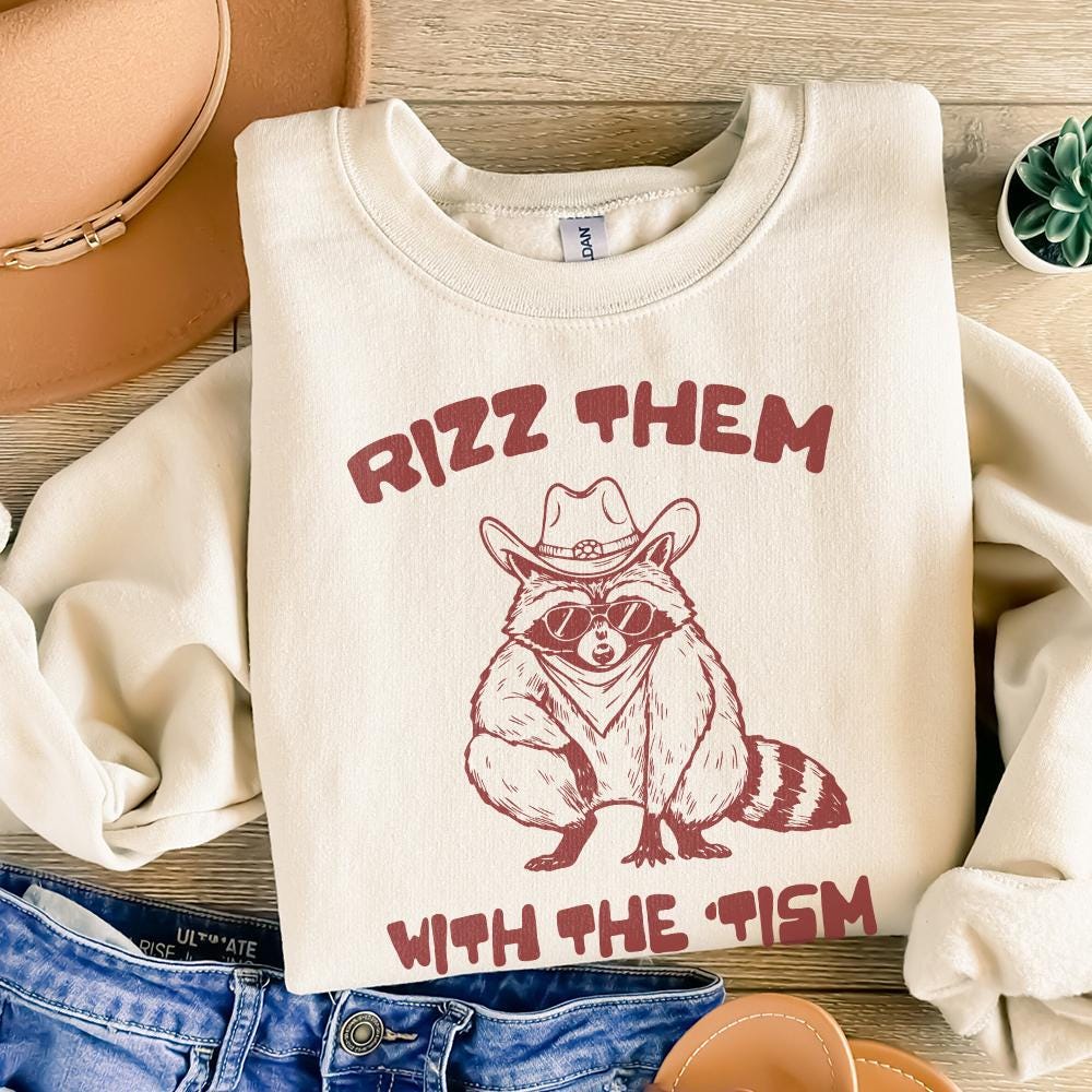 Autism Awareness Rizz 'Em With 'Tism PNG, Funny Raccoon Meme Digital File