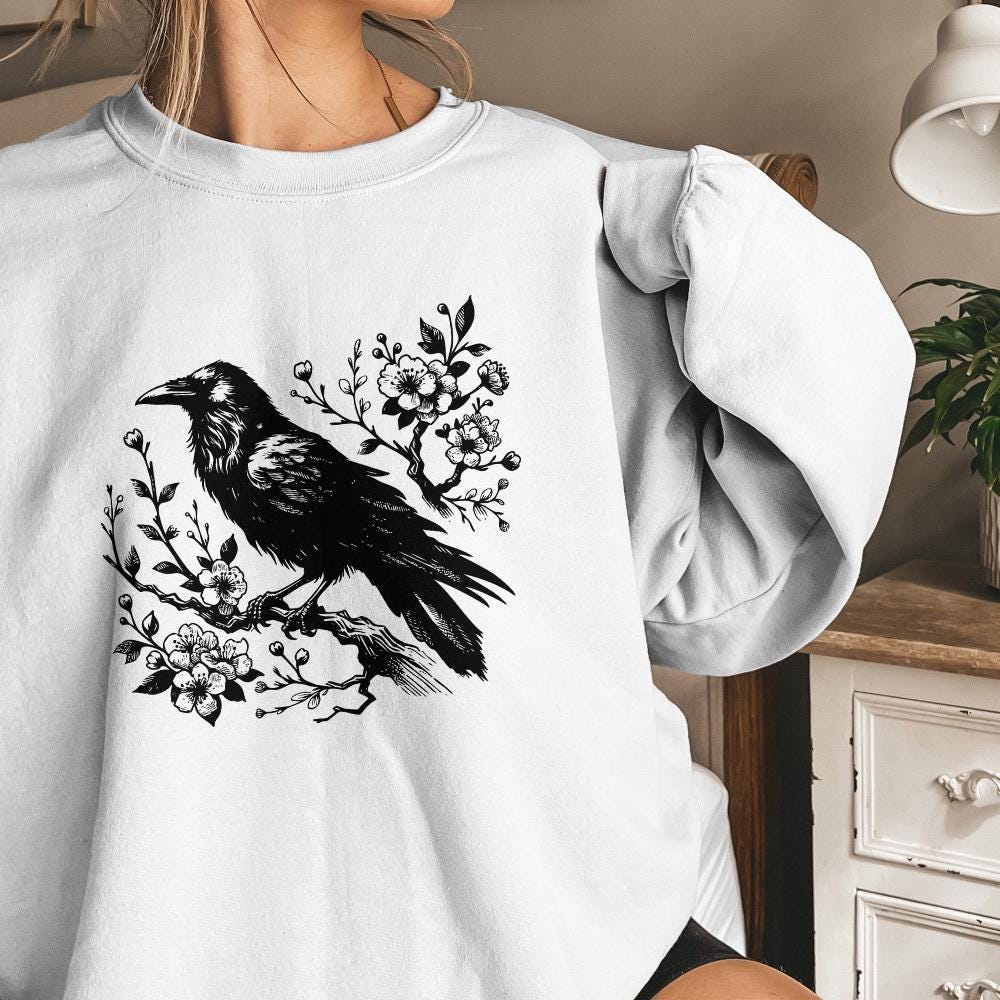 Raven Clipart PNG, Gothic Art Illustration - 300 DPI Design for T-Shirt
