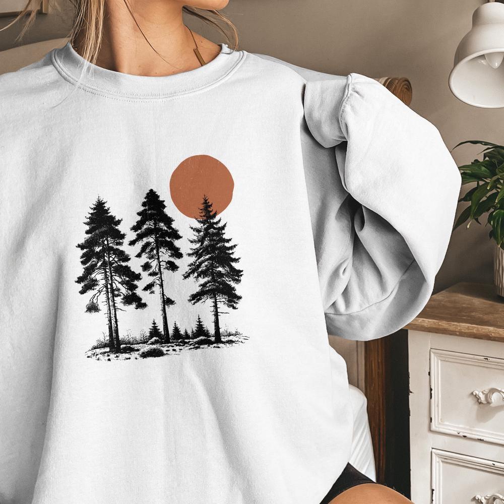 Mountain Range Sun PNG, Sunrise Pine Trees - 300 DPI Design for T-Shirt