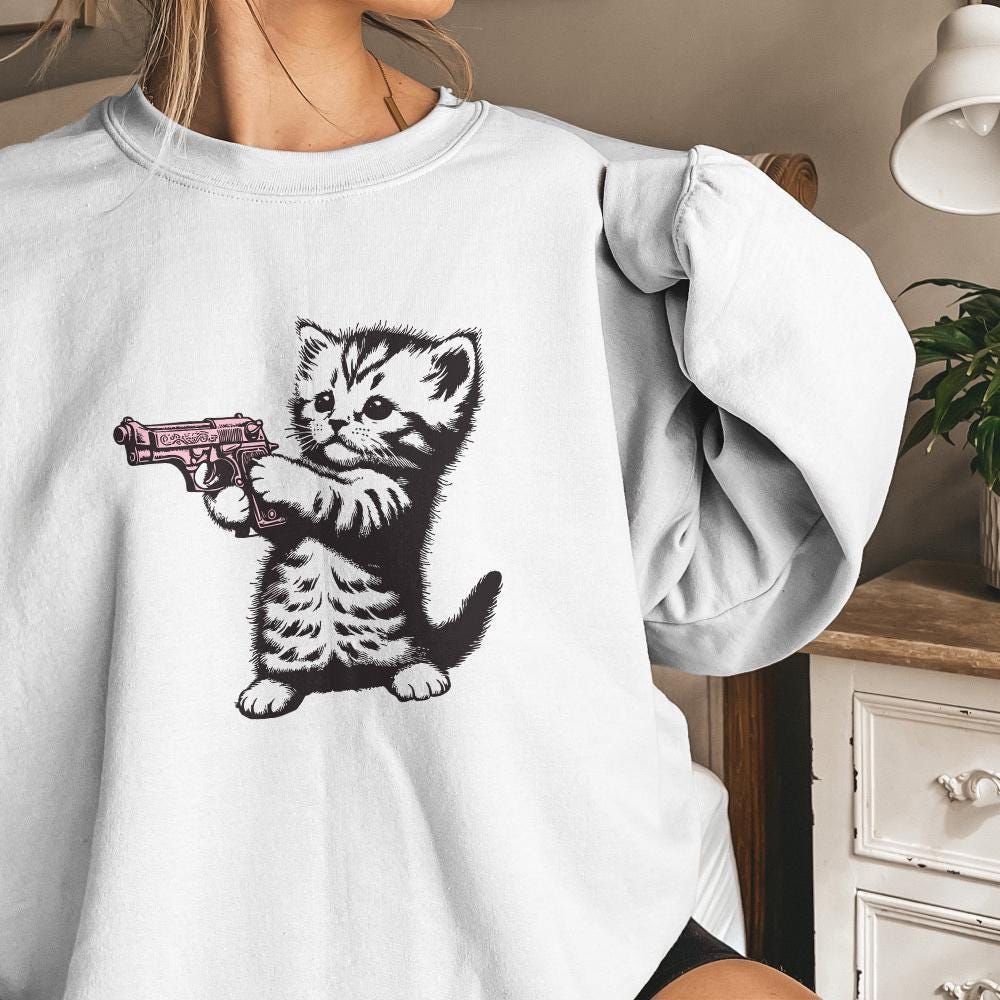 Cute Gun Cat png, Trending png Graphic - 300 DPI Design for T-Shirt