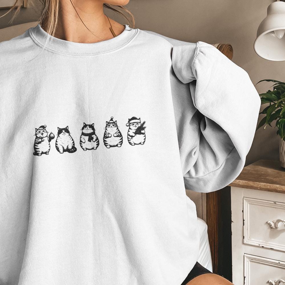 Meowy Christmas PNG, Retro Christmas Cat Design - 300 DPI Design for