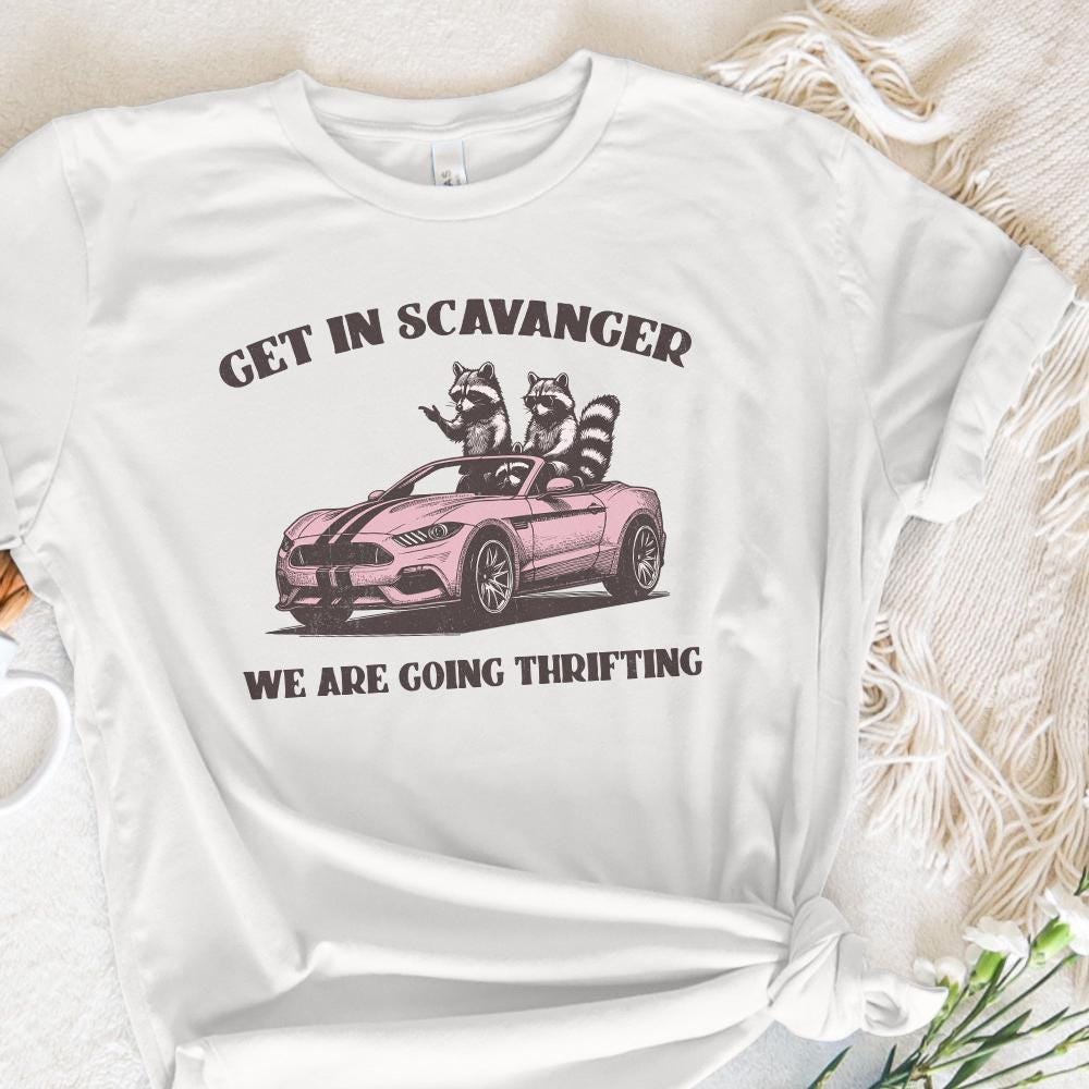 Raccoon PNG Thrifting Design, Funny Quote Retro Vintage Digital File -