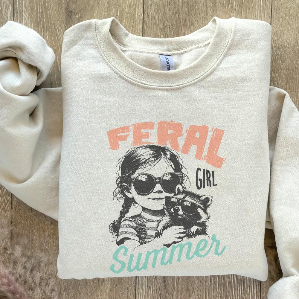 Feral Girl Summer Png, Funny Raccoon Design - 300 DPI Design for T-Shirt