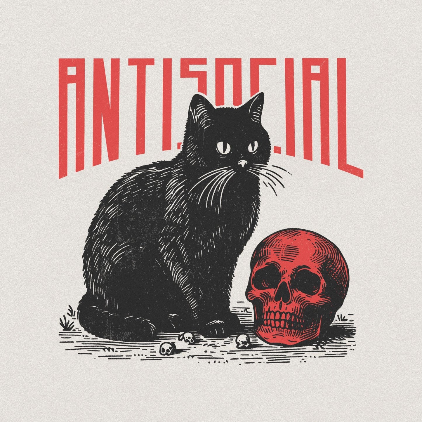 Antisocial Cat PNG, Retro Vintage T-Shirt Graphic - 300 DPI Design for