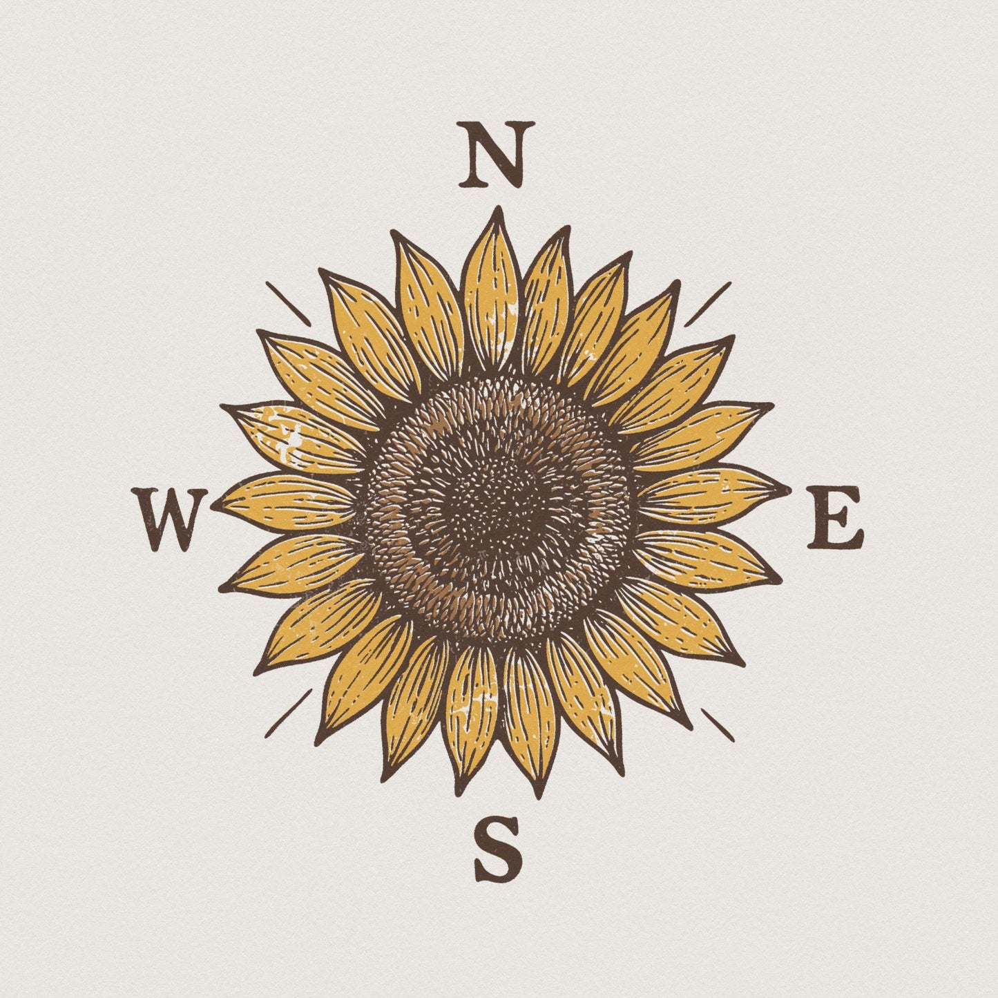North West East South Sunflower PNG, Vintage Floral Compass Design - 300