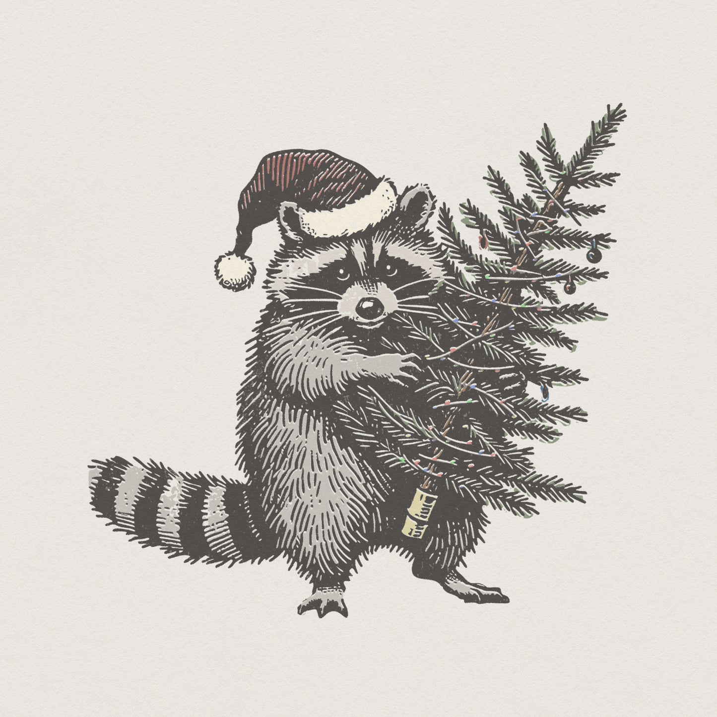 Raccoon Christmas Tree PNG, Santa Hat Holiday Animal