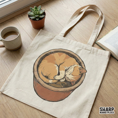 Sleeping Cat In Flower Pot PNG, Cute Cat Digital Download - 300 DPI