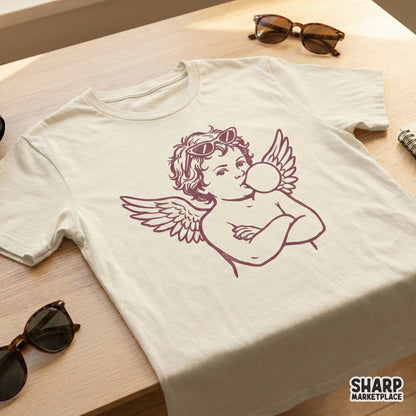 Cool Cherub Blowing Bubblegum Retro Angel PNG, Attitude Funny Angel