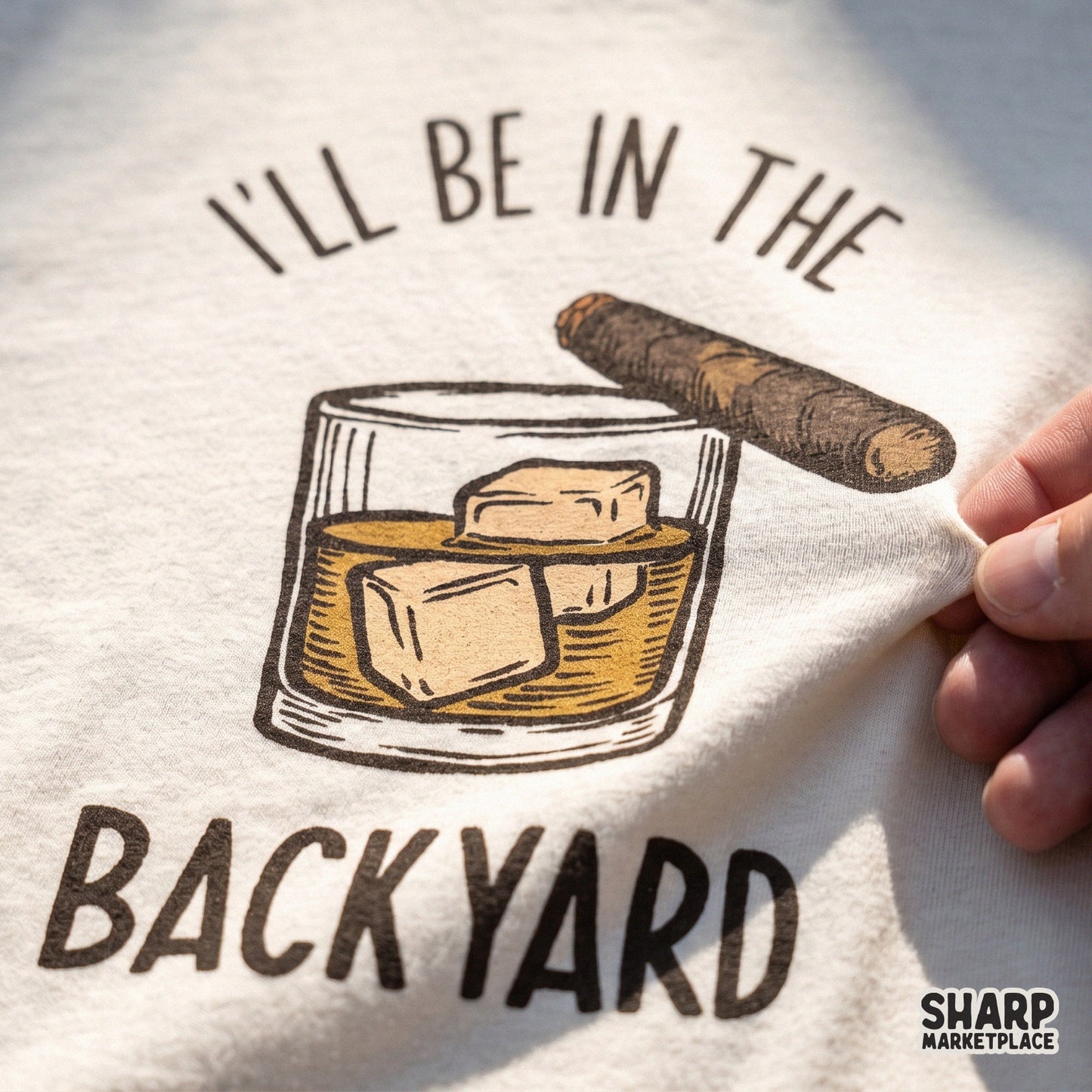 Retro whiskey cigar illustration for Father's Day gifts, funny backyard humor PNG design for summer camping shirts