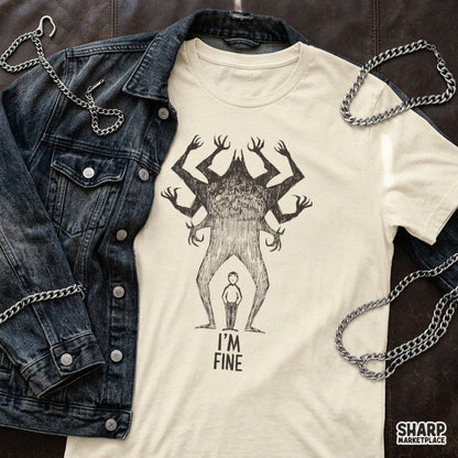I'm Fine Anxiety Monster Shadow Sketch, Trendy PNG Shirt