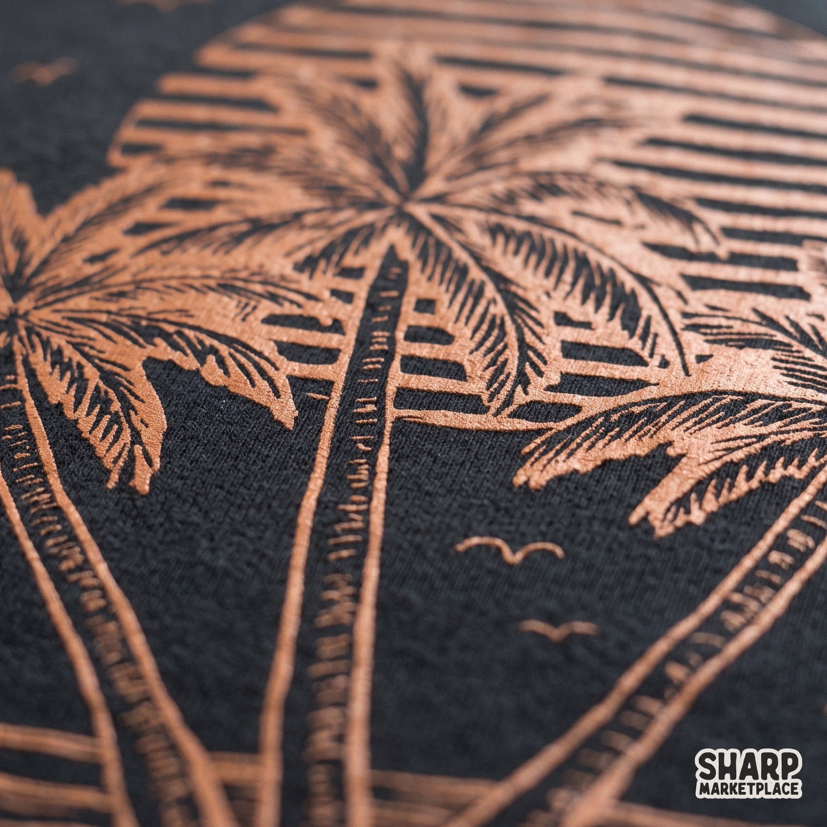 Vintage ocean sunset with three palm trees in a retro summer design for trendy beach shirts and tropical sublimation prints