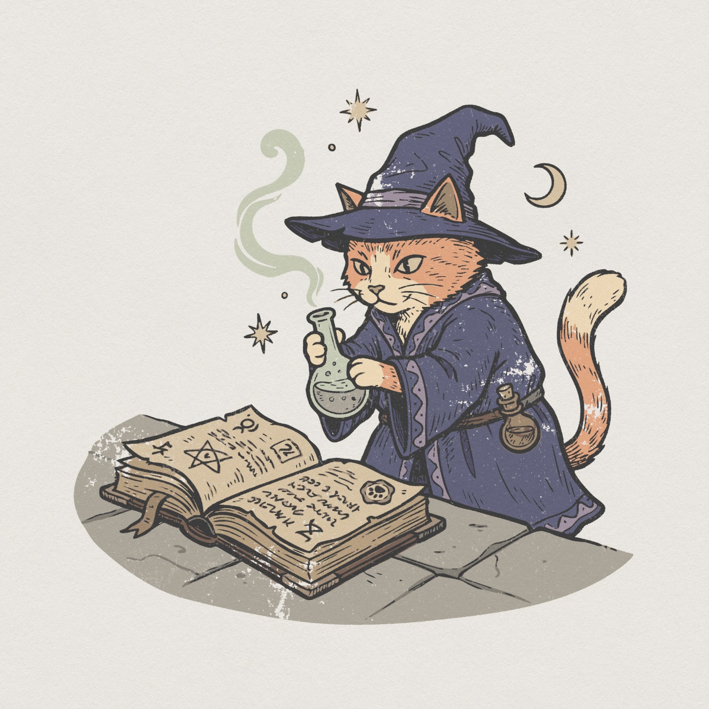 Wizard Cat PNG, Magic Spell Book Art - 300 DPI Design for T-Shirt